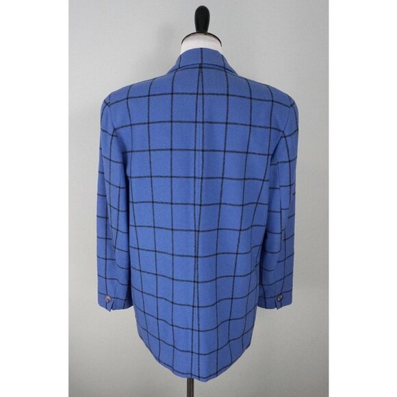 Pendleton Blue Black Striped Check 1 Button Virgin Wool Blazer Coat Size 16 BVM - Picture 3 of 5